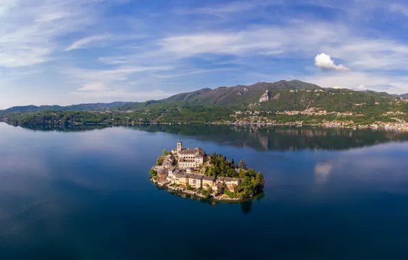 Sky, Italy, blue, lake, village, Orta Lake