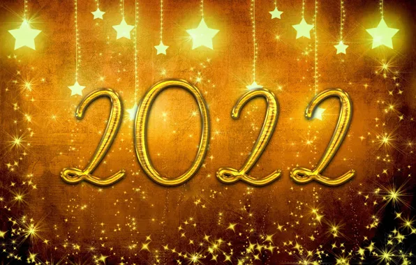 Звезды, цифры, Новый год, золотые, 2022