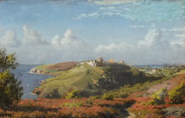 Картинка датский живописец, 1882, Петер Мёрк Мёнстед, Peder Mørk Mønsted, Летний пейзаж, Danish realist painter, Summerlandscape