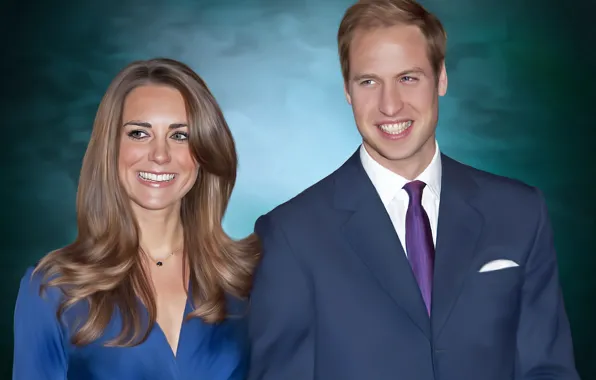 Улыбка, женщина, пара, мужчина, art, Принц Уильям, Prince William, Кейт Миддлтон