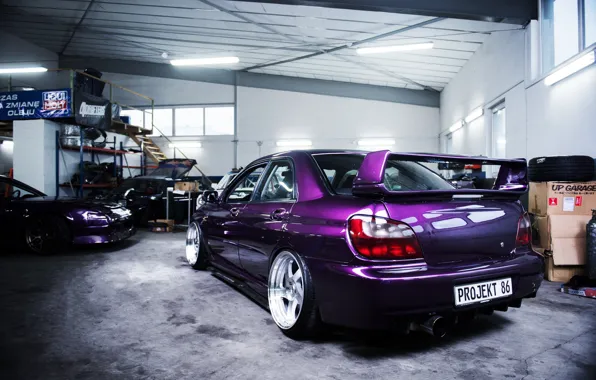 Subaru, Impreza, Purple, WRX STI, Subaru Impreza, Garage, Rear, Subaru Impreza WRX STI