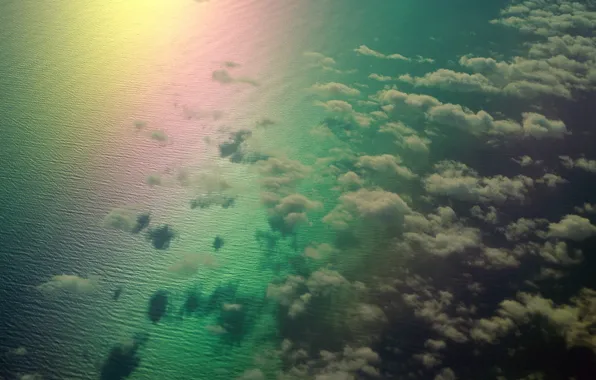 Картинка облака, океан, Радуга