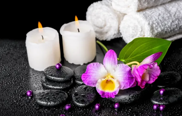 Flowers, Spa, background, спа, candles, spa stones