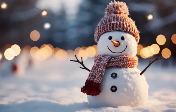 Картинка зима, снег, украшения, Рождество, Новый год, снеговик, happy, Christmas