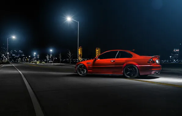 Картинка ночь, красный, бмв, BMW, фонари, red, rear, street