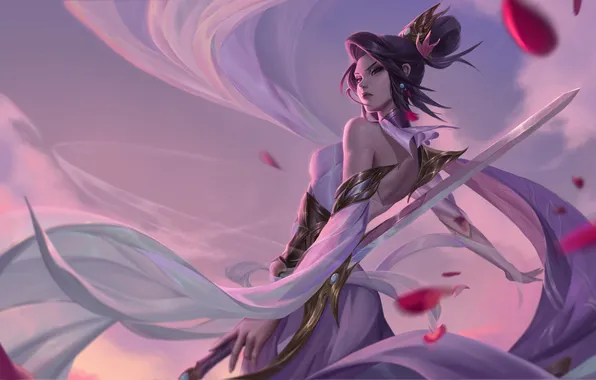 Картинка women, petals, drawing, video game art, Chuan C, Fiora (League of Legends)