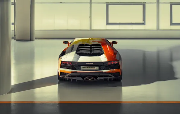 Lamborghini, спорткар, вид сзади, выхлоп, Aventador S, Skyler Grey