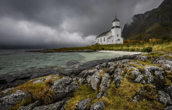 Море, природа, берег, Norway, Lofoten, Gimsoy Island