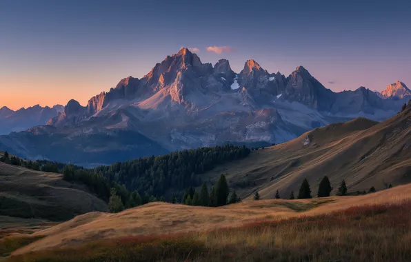 Sunset, mountains, loneliness