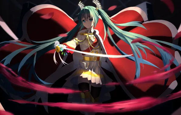 Девушка, меч, Hatsune Miku, Vocaloid, Вокалоид, Хатсуне Мику