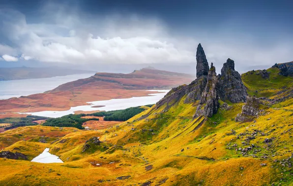 Осень, скалы, Шотландия, область Хайленд, полуостров Trotternish, The Storr
