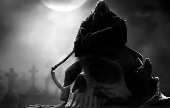 Смерть, фантастика, череп, кладбище