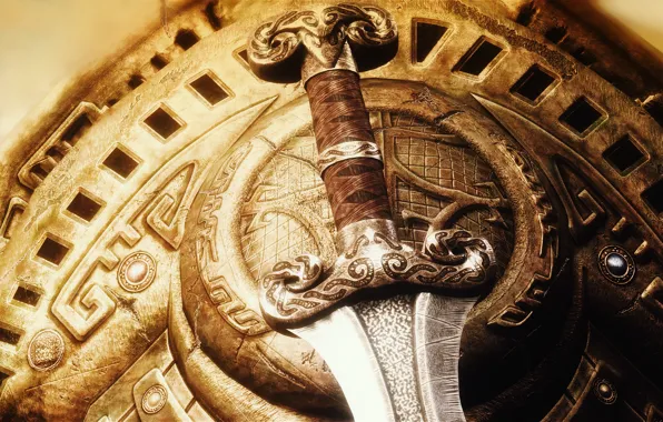 Картинка оружие, меч, щит, клинок, Skyrim, The Elder Scrolls V