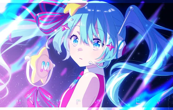 Девушка, Hatsune Miku, Vocaloid, лучи света
