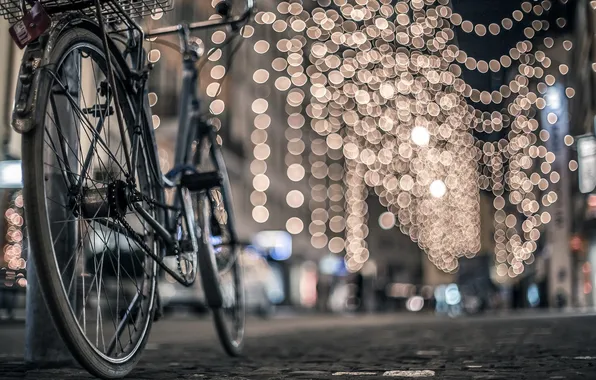 Картинка макро, велосипед, огни, фон, обои, настроения, размытие, колесо