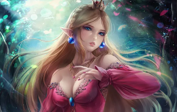 Girl, sexy, cleavage, long hair, dress, boobs, anime, blue eyes