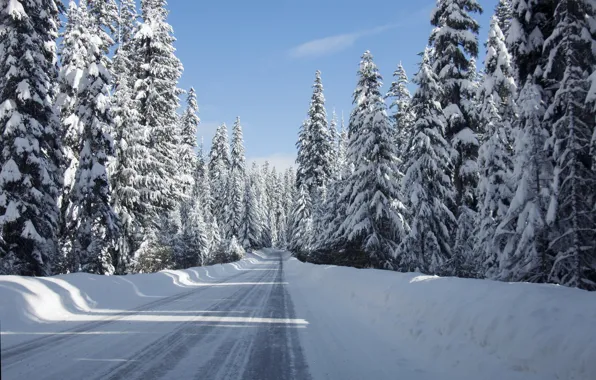 Картинка зима, дорога, снег, пейзаж, road, landscape, winter, snow