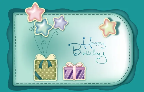 Звезды, шарики, день рождения, праздник, подарки, поздравление, банты, happy birthday