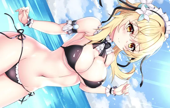 Girl, sexy, cleavage, long hair, sea, boobs, anime, beautiful