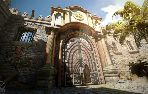 Стена, ворота, вход, gate entrance, HOPA scenes
