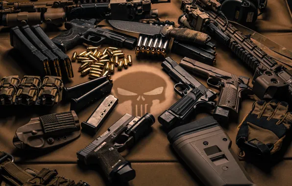 Картинка оружие, пистолеты, нож, патроны