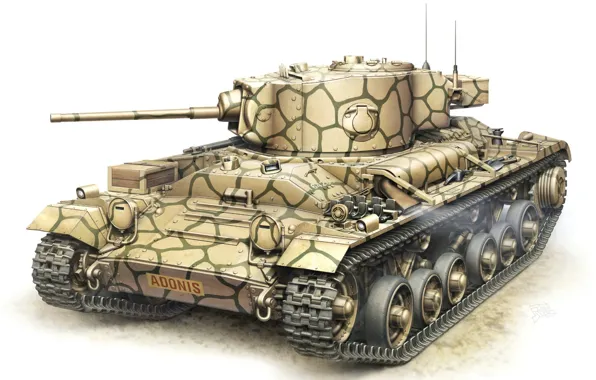 Рисунок, арт, танк, британский, Valentine, WW2, пехотный, V Mk. III