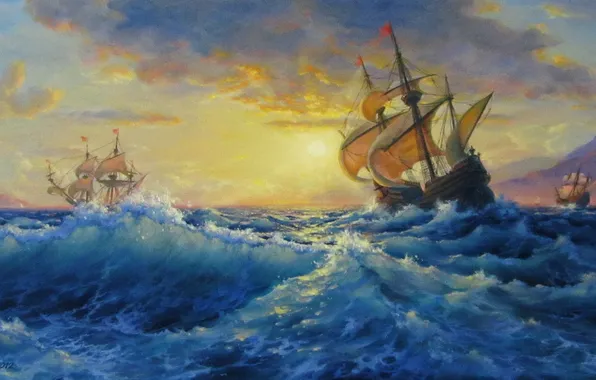 Картинка море, шторм, красота, Паруса, корабли.