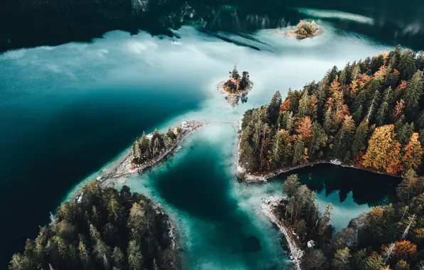 Картинка лес, озеро, красота, Германия, Бавария, вид сверху