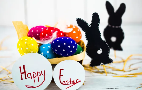 Картинка colorful, Пасха, happy, корзинка, spring, Easter, eggs, holiday