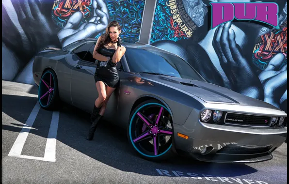 Картинка авто, взгляд, девушка, граффити, Девушки, Dodge