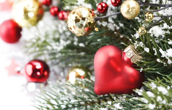Картинка снег, праздник, игрушки, новый год, ёлка, декорации, happy new year, christmas decoration