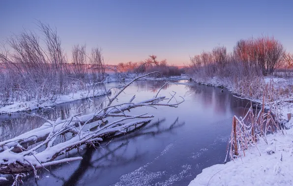 Картинка зима, закат, река