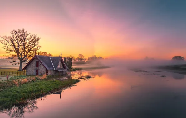 Ireland, mist, boathouse, carton house