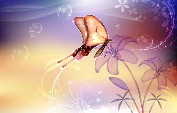Цветок, фон, бабочка