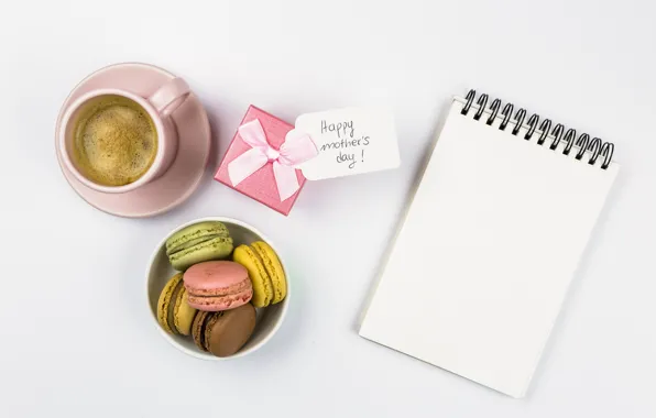 Подарок, печенье, блокнот, coffe, macaron