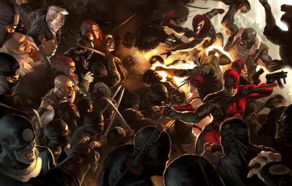 Картинка Marvel, Owl, Spider-man, ninja, Daredevil, Black Widow, Сорвиголова, Чёрная вдова
