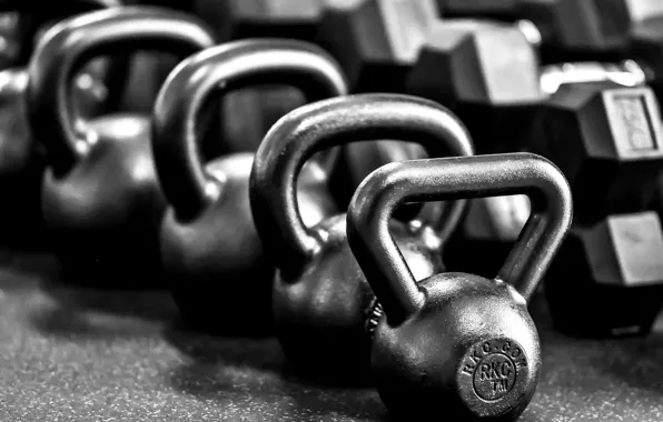 Картинка metal, black and white, gym, Russian dumbbells