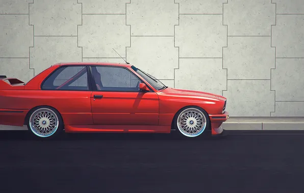 BMW, красная, боком