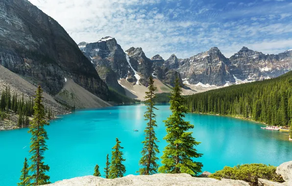 Лес, озеро, Canada, landscape, lake, Banff National park, Moraine