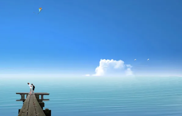 Cloudy sky, seaside, bay, horizont