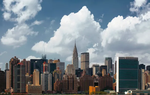Облака, город, здания, США, Нью Йорк