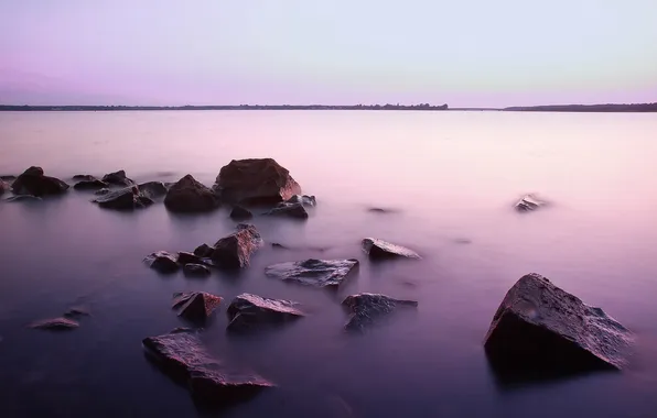 Вода, природа, туман, камни, вечер, утро