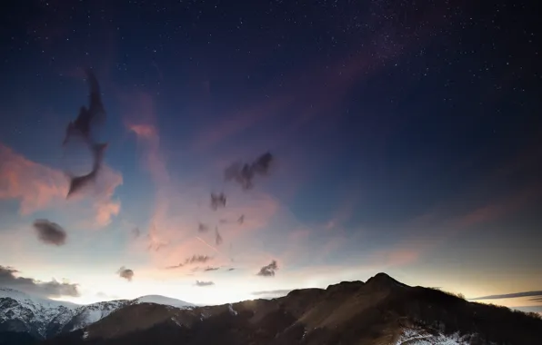 Star, sky, night, cloud, mountain, snow, balkan, bulgaria