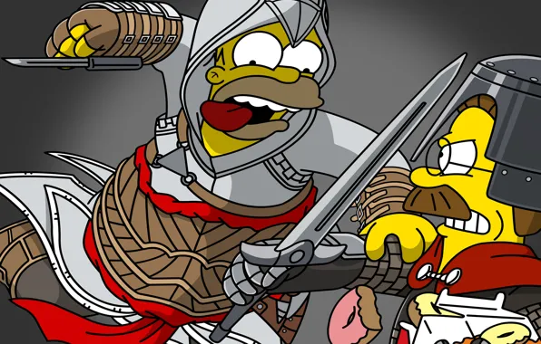 Симпсоны, Гомер, Art, Assassin's Creed, Homer Simpson, Ned Flanders