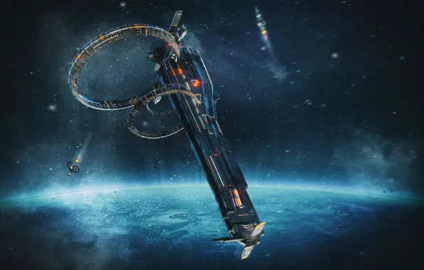Космос, планета, звёзды, станция, space station