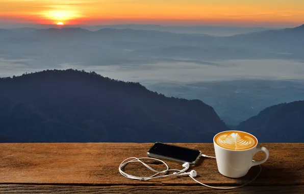 Картинка рассвет, кофе, утро, чашка, hot, coffee cup, good morning