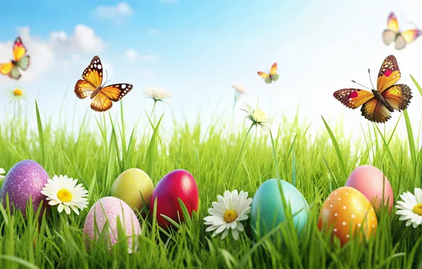 Картинка цветы, яйца, весна, colorful, Пасха, happy, flowers, spring