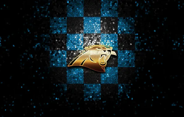 Wallpaper, sport, logo, NFL, glitter, checkered, Carolina Panthers