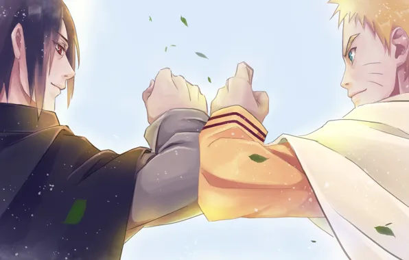 Друзья, naruto, art, Uchiha Sasuke, Uzumaki Naruto, nanadaime hokage, by 蕃-茄-猫