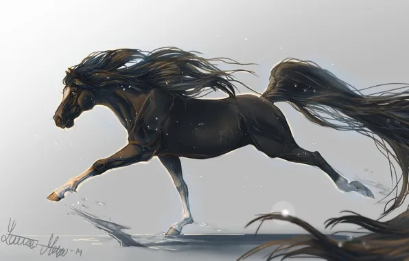 Картинка животное, конь, лошадь, арт, грива, хвост, копыта